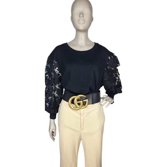 Black Lace Balloon Sleeve Round Neck Knit Tunic Liz Claiborne Top Plus Size 2X - Picture 7 of 9